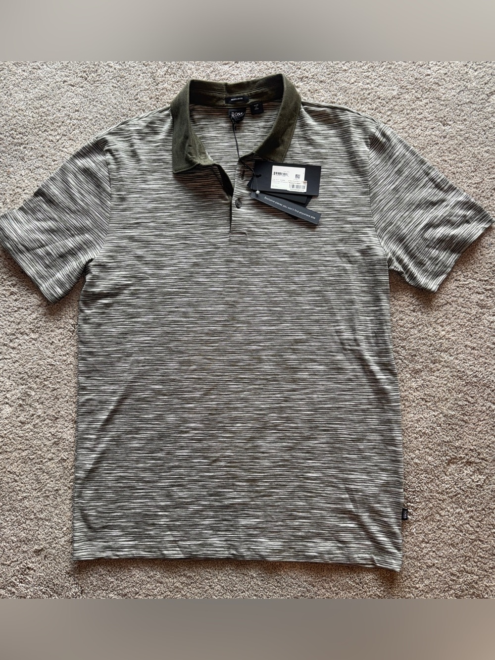 NWT Boss Hugo Boss Men’s Olive Green & White Lightweight Regular Fit Polo, Large